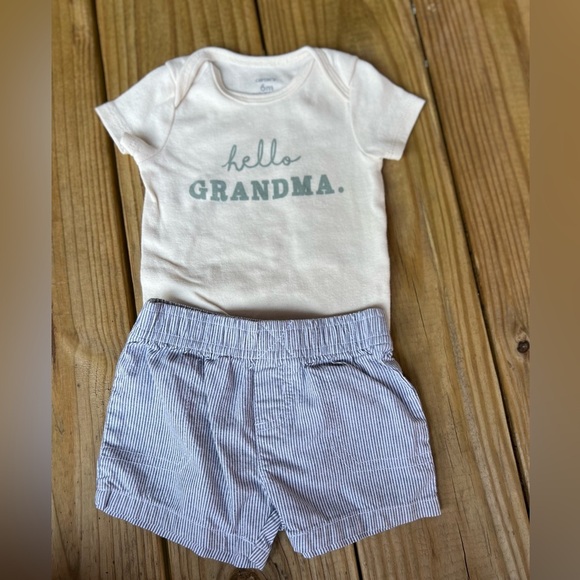 Infant Baby 6M Carter's Cream and Blue Baby onesie and shorts set - Picture 6 of 8